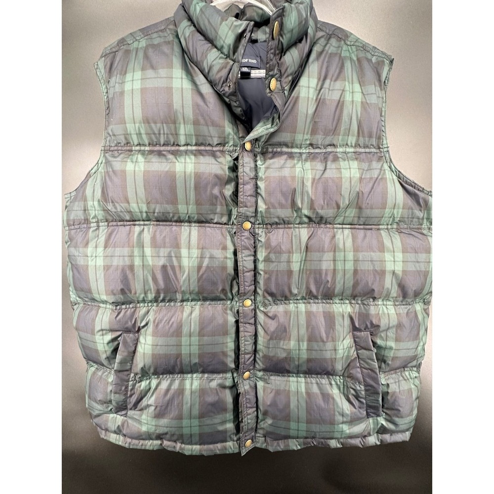 Lands' End Mens Blackwatch Plaid Down Puffer Vest Green Navy XXL 50-52